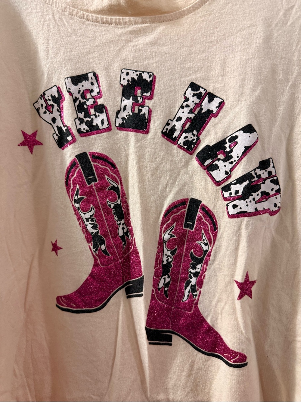 Wanderer By Southern Grace 2XL Yeehaw Cowboy Boots Graphic Tee Cream Pink Plus